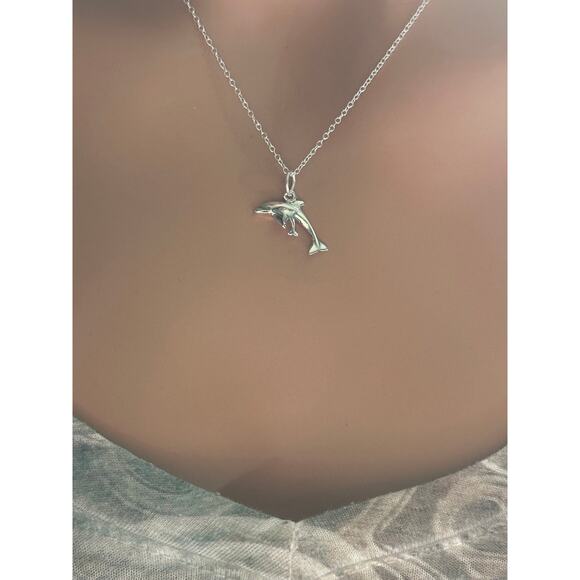 Sterling Silver Dolphin Charm Necklace, Silver Dolphin Necklace - Picture 1 of 5